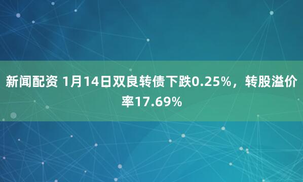 新闻配资 1月14日双良转债下跌0.25%，转股溢价率17.69%