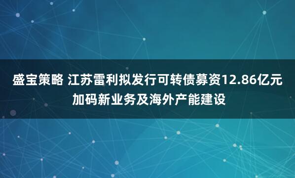 盛宝策略 江苏雷利拟发行可转债募资12.86亿元 加码新业务及海外产能建设